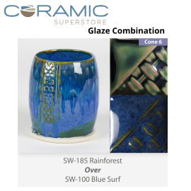 Rainforest SW185 over Blue Surf SW100 Stoneware Glaze Combination Rainforest SW185 over Blue Surf SW100 Stoneware Glaze Combination
